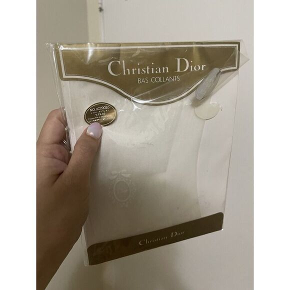 CHRISTIAN DIOR BAS COLLANTS white logo vintage pantyhose medium c2002 ytk-03 - Picture 2 of 6